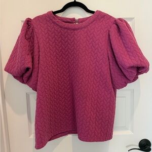 THML Fuchsia Quilted Puff Sleeve Blouse